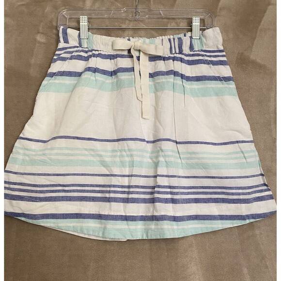 Gap Linen Blend Skirt Womens Small White Blue‎ Stripes Lined Preppy Casual Beach - Picture 1 of 15